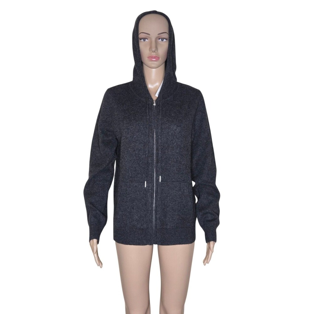 NWT Quince Womens Charcoal Grey Mongolian Cashmere Full Zip Hoodie  Sweater L